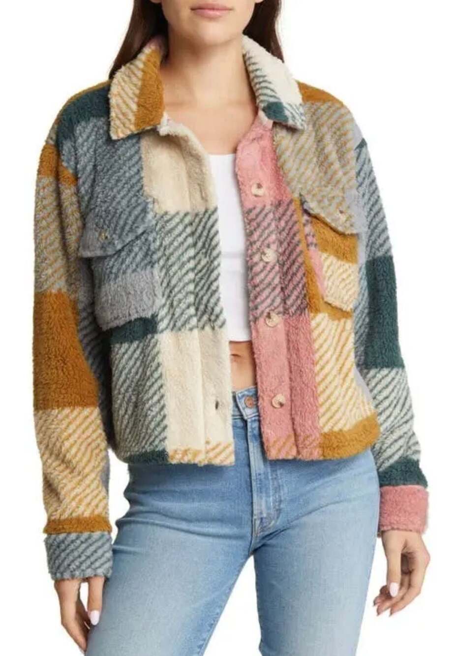 Thread & Supply Multi-Color Plaid Fleece Shacket